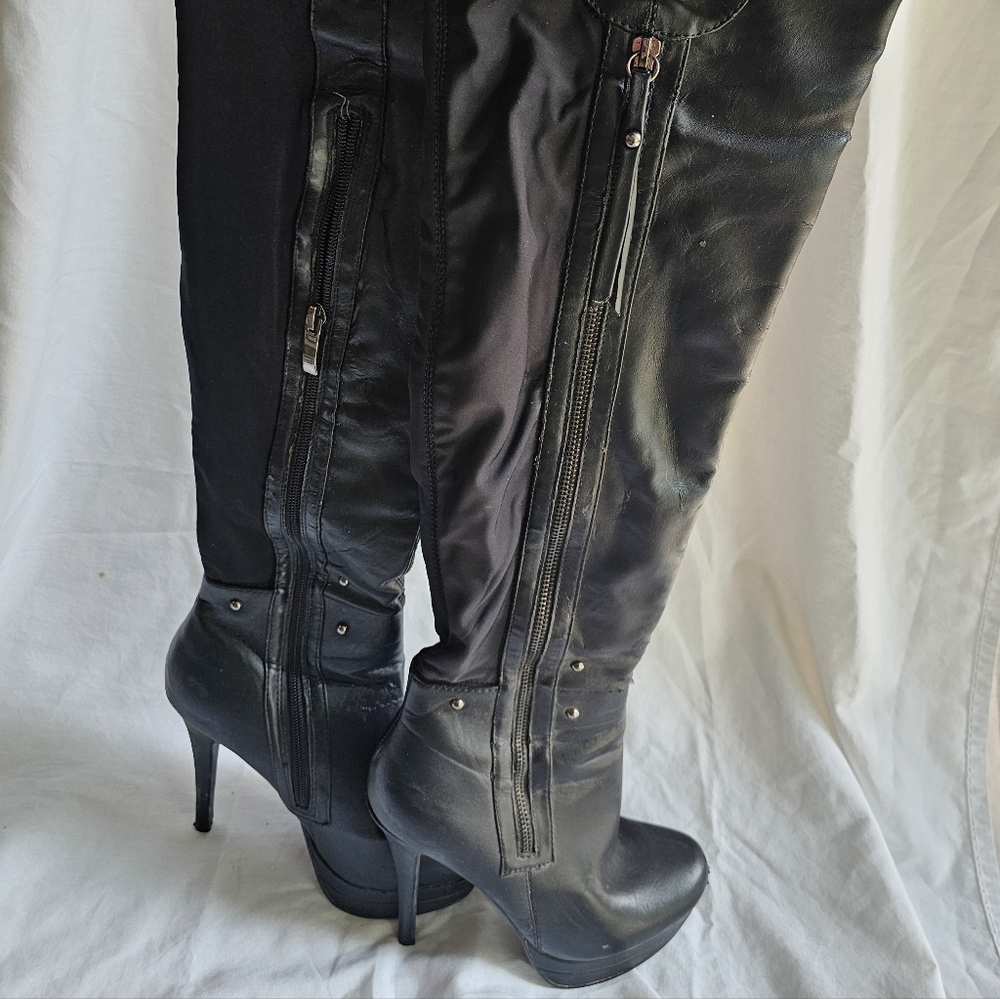 Black Leather Knee-High Boots